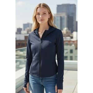 YOGALICIOUS LUX Women's Navy Blue Hooded Full Zip Athletic Jacket Size L